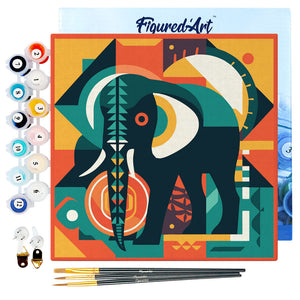 Mini Paint by numbers Elephant Art-Deco Inspired Abstract 20x20cm already framed