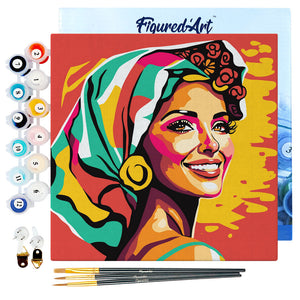 Mini Paint by numbers Exotic Beauty Pop Art 20x20cm already framed