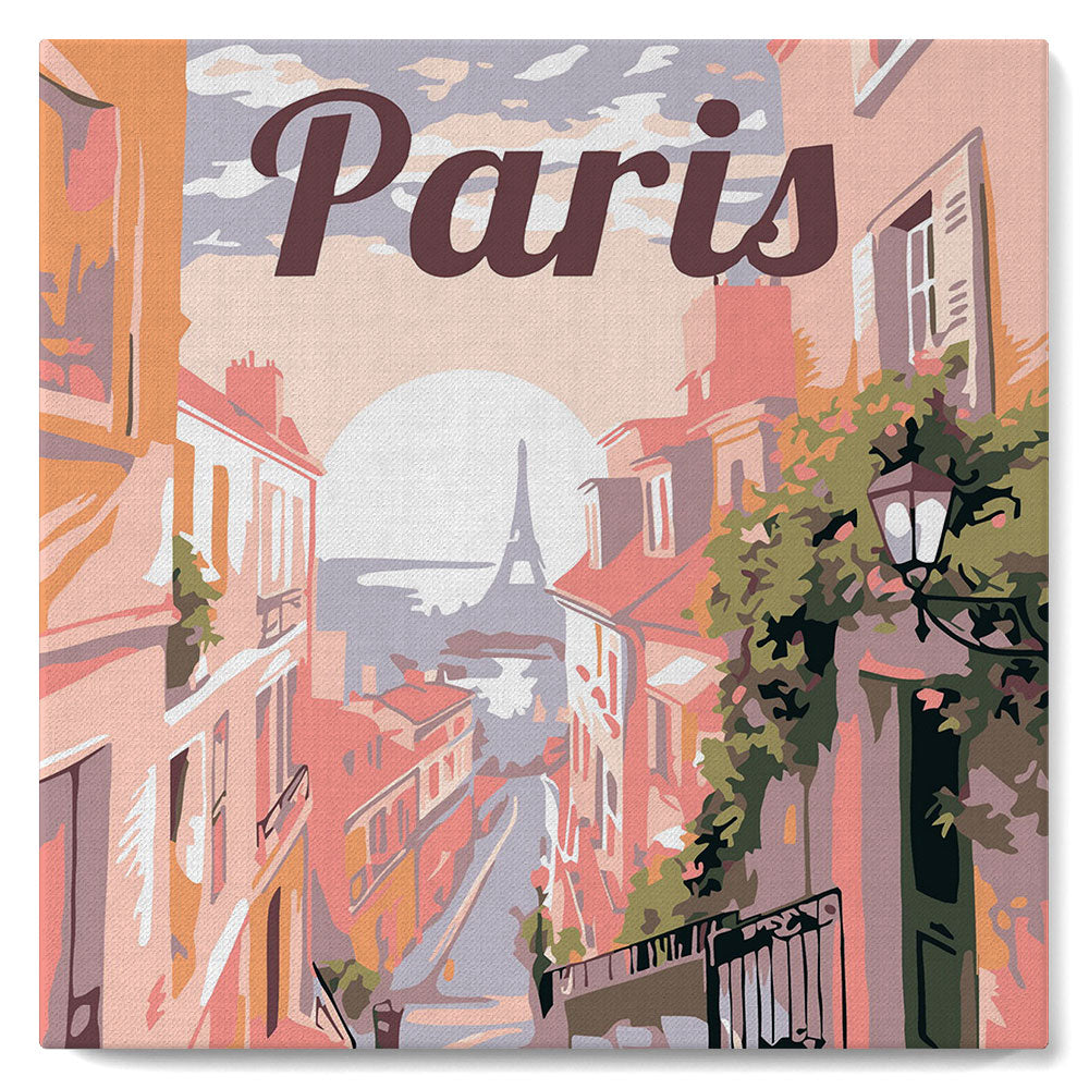 Mini Paint by numbers Travel Poster Paris 20x20cm already framed Figured'Art UK