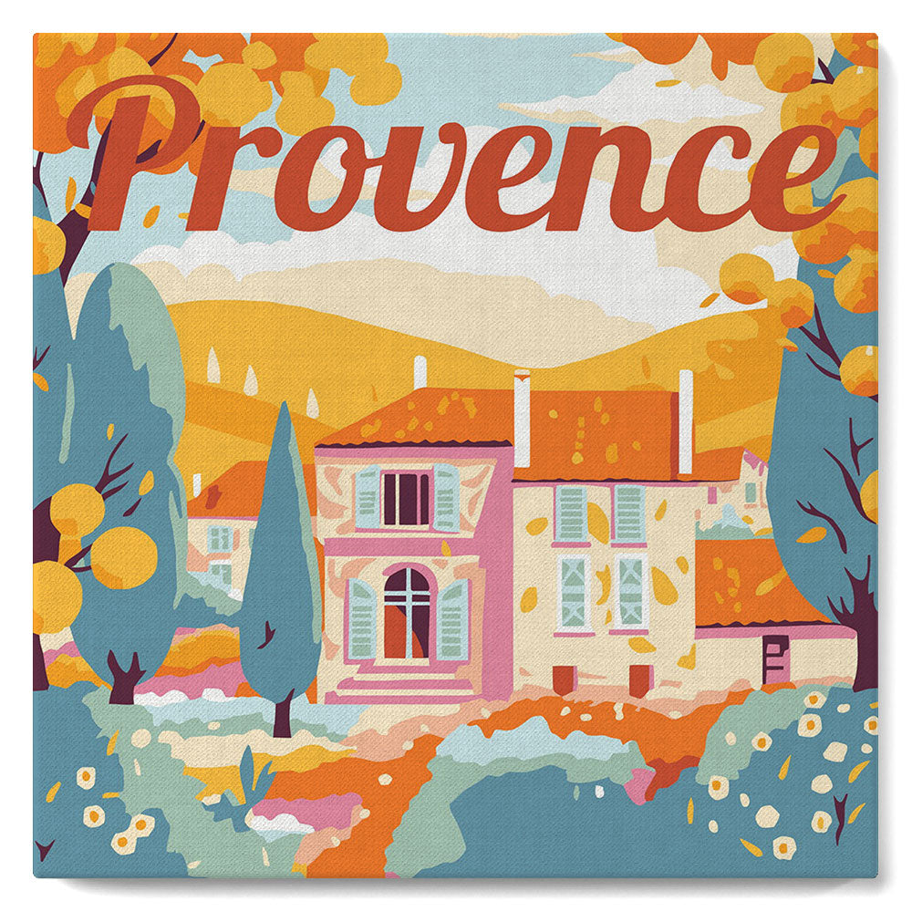 Mini Paint by numbers Travel Poster Provence Autumn 20x20cm already framed Figured'Art UK