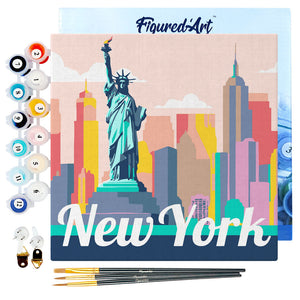 Mini Paint by numbers Travel Poster New York Statue of Liberty 20x20cm already framed