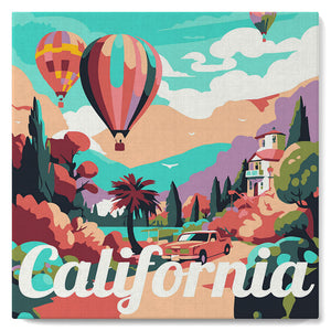 Mini Paint by numbers Travel Poster California Balloons 20x20cm already framed Figured'Art UK