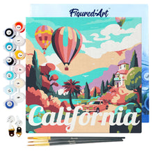 Load image into Gallery viewer, Mini Paint by numbers Travel Poster California Balloons 20x20cm already framed