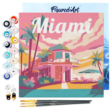 Load image into Gallery viewer, Mini Paint by numbers Travel Poster Miami 20x20cm already framed