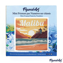 Load image into Gallery viewer, Mini Paint by numbers Travel Poster Malibu 20x20cm already framed