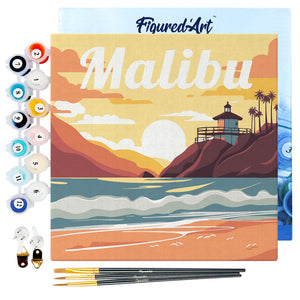 Mini Paint by numbers Travel Poster Malibu 20x20cm already framed