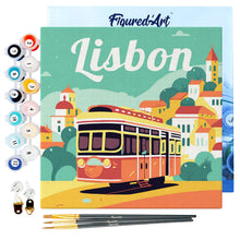 Load image into Gallery viewer, Mini Paint by numbers Travel Poster Lisbon 20x20cm already framed