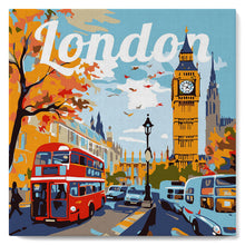 Load image into Gallery viewer, Mini Paint by numbers Travel Poster London 20x20cm already framed Figured&#39;Art UK