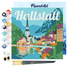 Load image into Gallery viewer, Mini Paint by numbers Travel Poster Hallstatt 20x20cm already framed