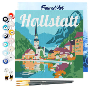 Mini Paint by numbers Travel Poster Hallstatt 20x20cm already framed