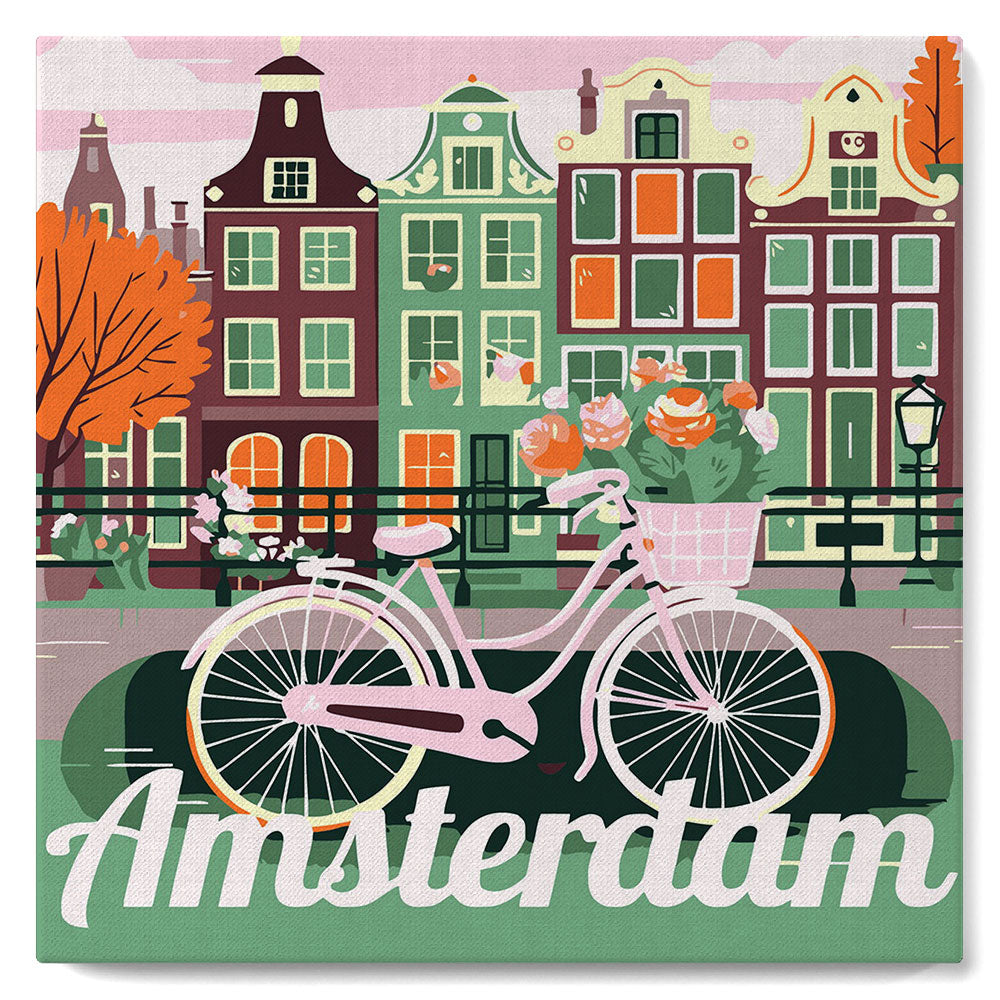 Mini Paint by numbers Travel Poster Amsterdam 20x20cm already framed Figured'Art UK