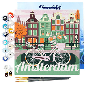 Mini Paint by numbers Travel Poster Amsterdam 20x20cm already framed