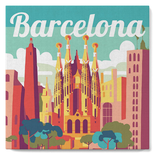 Mini Paint by numbers Travel Poster Barcelona 20x20cm already framed Figured'Art UK