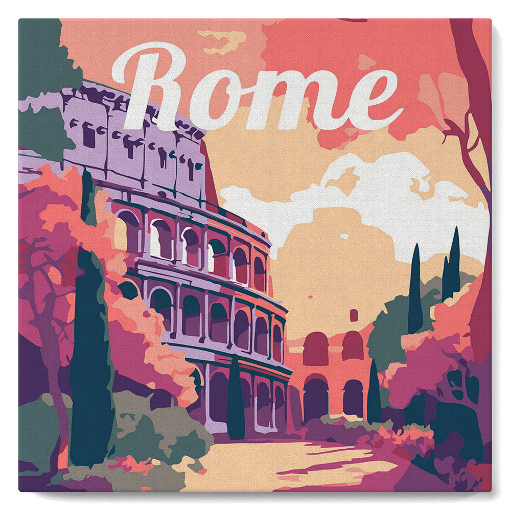 Mini Paint by numbers Travel Poster Rome 20x20cm already framed Figured'Art UK