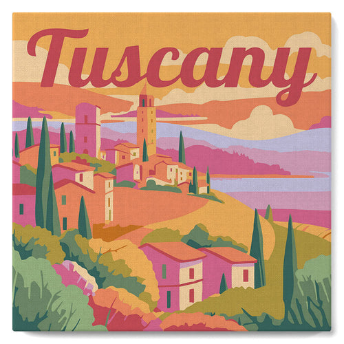 Mini Paint by numbers Travel Poster Tuscany Spring 20x20cm already framed Figured'Art UK