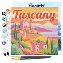 Load image into Gallery viewer, Mini Paint by numbers Travel Poster Tuscany Spring 20x20cm already framed