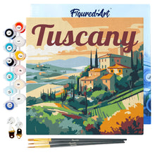 Load image into Gallery viewer, Mini Paint by numbers Travel Poster Tuscany Summer 20x20cm already framed