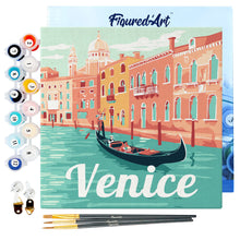 Load image into Gallery viewer, Mini Paint by numbers Travel Poster Venice 20x20cm already framed