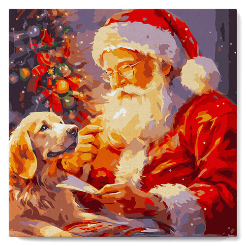 Mini Paint by numbers Santa and a Dog 20x20cm already framed Figured'Art UK