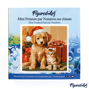 Mini Paint by numbers Christmas Cat and Dog 20x20cm already framed