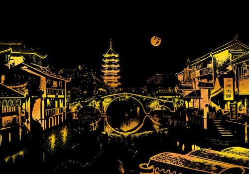 Scratch Painting - Jiangnan Water Town