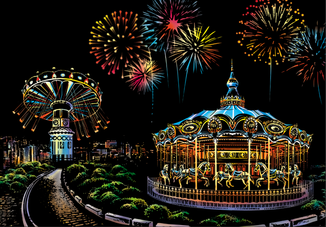 Scratch Painting - Ferris Wheel Amusement Park
