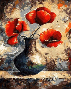 paint by numbers | Ancien vase and Red Flowers | flowers intermediate | FiguredArt