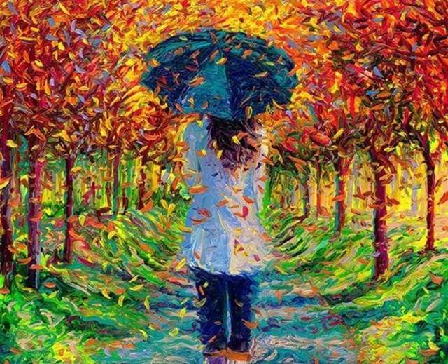 paint by numbers | Autumn and Black Umbrella | advanced landscapes | FiguredArt