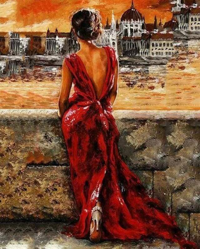 paint by numbers | Beautiful Woman in Red Dress | advanced romance | FiguredArt