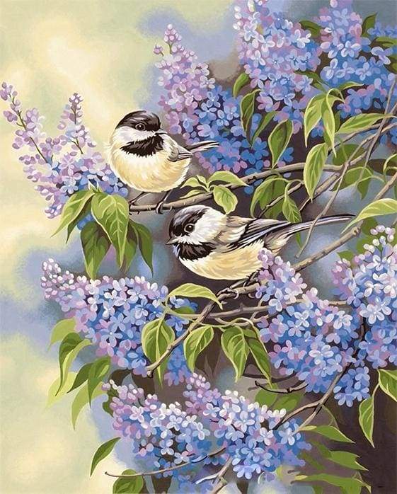 paint by numbers | Birds on Lilac branches | animals birds intermediate | FiguredArt