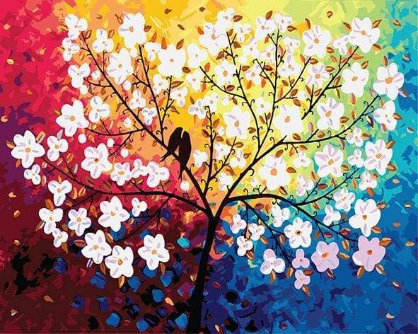 paint by numbers | Blooming Tree and Birds in Spring | flowers intermediate | FiguredArt