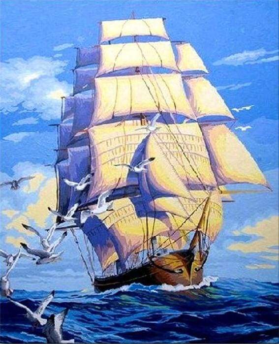 paint by numbers | Boat and Seagulls | advanced ships and boats | FiguredArt