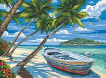 Load image into Gallery viewer, paint by numbers | Boat under the Coconut trees | easy landscapes ships and boats | FiguredArt