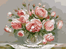 Load image into Gallery viewer, paint by numbers | Bouquet of Pink Flowers on a small Table | flowers intermediate | FiguredArt
