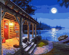 Load image into Gallery viewer, paint by numbers | Cabin and Moonlight View | intermediate landscapes | FiguredArt