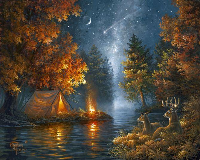 Paint by numbers | Camping under a starry night | animals advanced landscapes deer | Figured'Art
