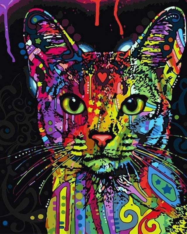 Paint by numbers | Modern Fractal Cat | animals cats intermediate Pop Art | Figured'Art