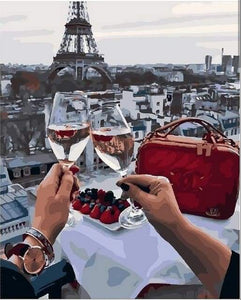 paint by numbers | Cheers with Eiffel Tower View | cities intermediate romance | FiguredArt