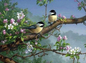 Diamond Painting | Diamond Painting - Birds on a flowering branch | animals birds Diamond Painting Animals | FiguredArt