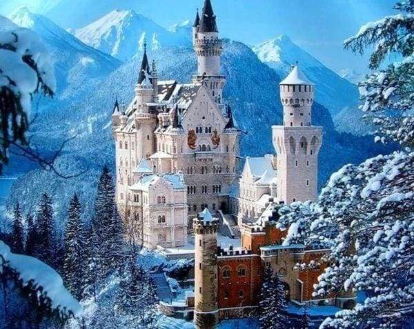 Diamond Painting | Diamond Painting - Castle in Snowy Mountain | castles Diamond Painting Landscapes landscapes mountains | FiguredArt