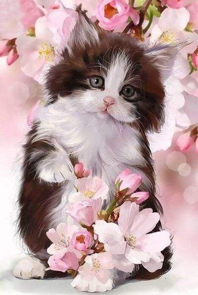 Diamond Painting | Diamond Painting - Cat and Flowers | animals cats Diamond Painting Animals flowers | FiguredArt