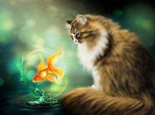 Load image into Gallery viewer, Diamond Painting | Diamond Painting - Cat and Goldfish | animals cats Diamond Painting Animals fish | FiguredArt