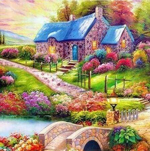Diamond Painting | Diamond Painting - Colorful Country House | Diamond Painting Landscapes landscapes | FiguredArt