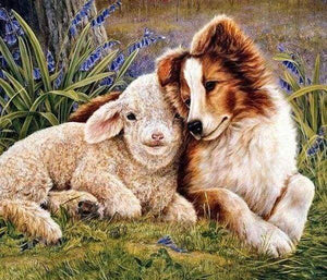 Diamond Painting | Diamond Painting - Dog and Sheep | animals Diamond Painting Animals dogs | FiguredArt