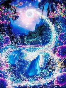 Diamond Painting | Diamond Painting - Dolphins and Enchanted River | animals Diamond Painting Animals Diamond Painting Landscapes dolphins