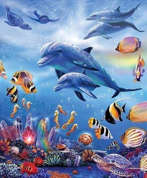 Diamond Painting | Diamond Painting - Dolphins and sea | animals Diamond Painting Animals dolphins | FiguredArt