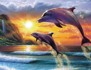 Diamond Painting | Diamond Painting - Dolphins at sunrise | animals Diamond Painting Animals dolphins | FiguredArt
