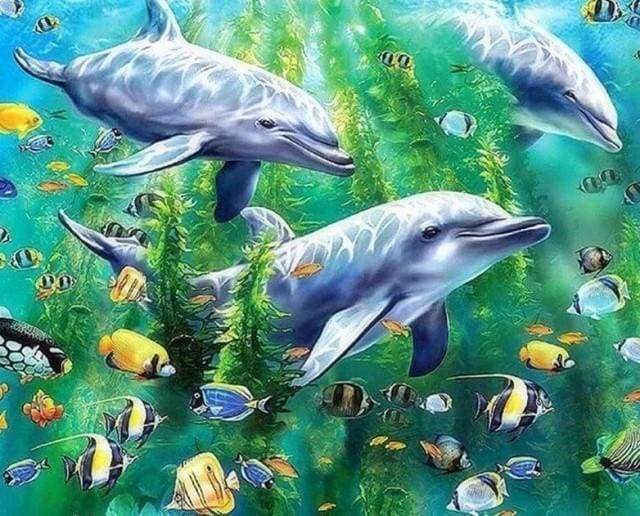 Diamond Painting | Diamond Painting - Dolphins under water | animals Diamond Painting Animals dolphins | FiguredArt