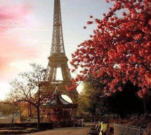 Diamond Painting | Diamond Painting - Eiffel Tower and Red Flowers | cities Diamond Painting Cities trees | FiguredArt