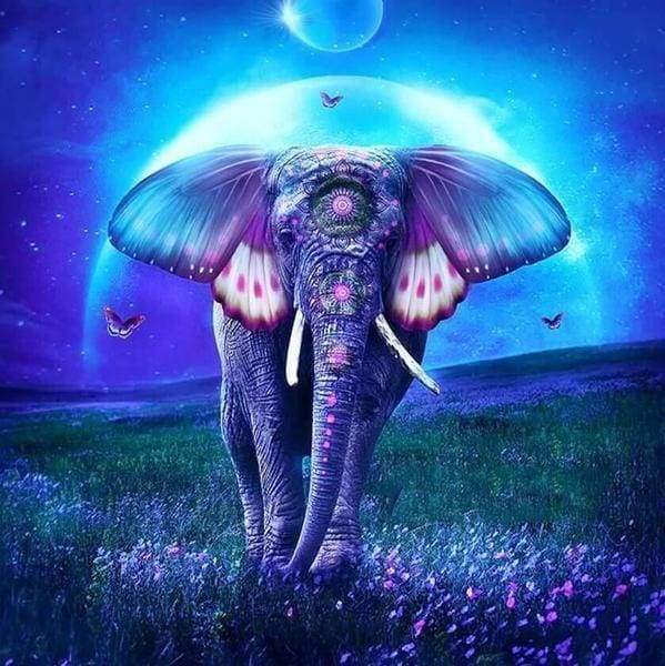 Diamond Painting | Diamond Painting - Elephant and Full Moon | animals Diamond Painting Animals elephants | FiguredArt